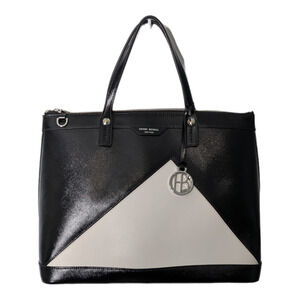 Henri Bendel West 57th Carry All Tote Handbag Saffiano Colorblock Black White